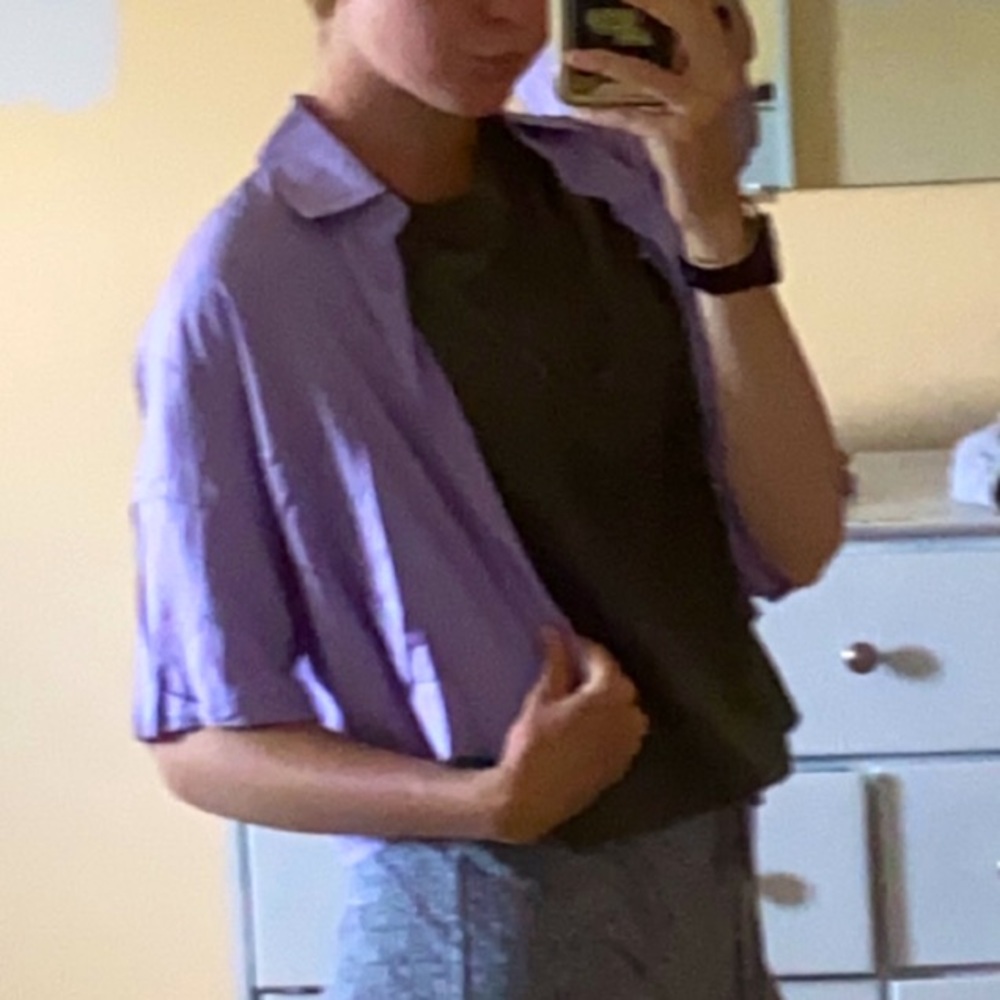 Purple collared button down cropped shirt, size small from SHEIN